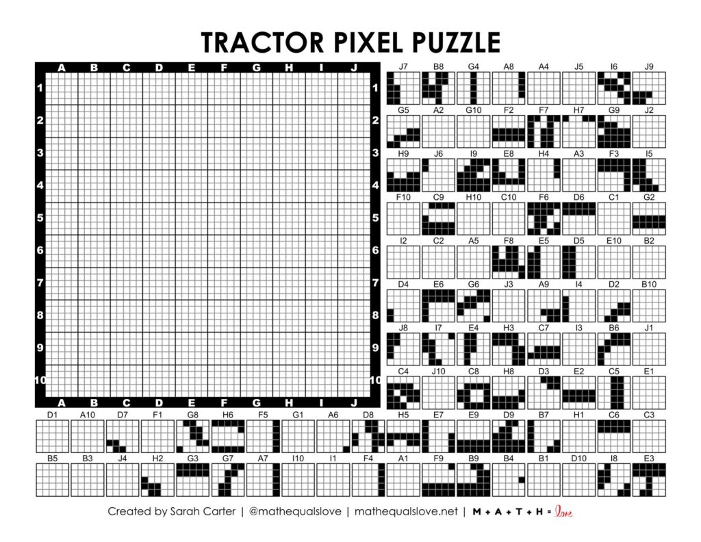 farm tractor pixel puzzle worksheet.