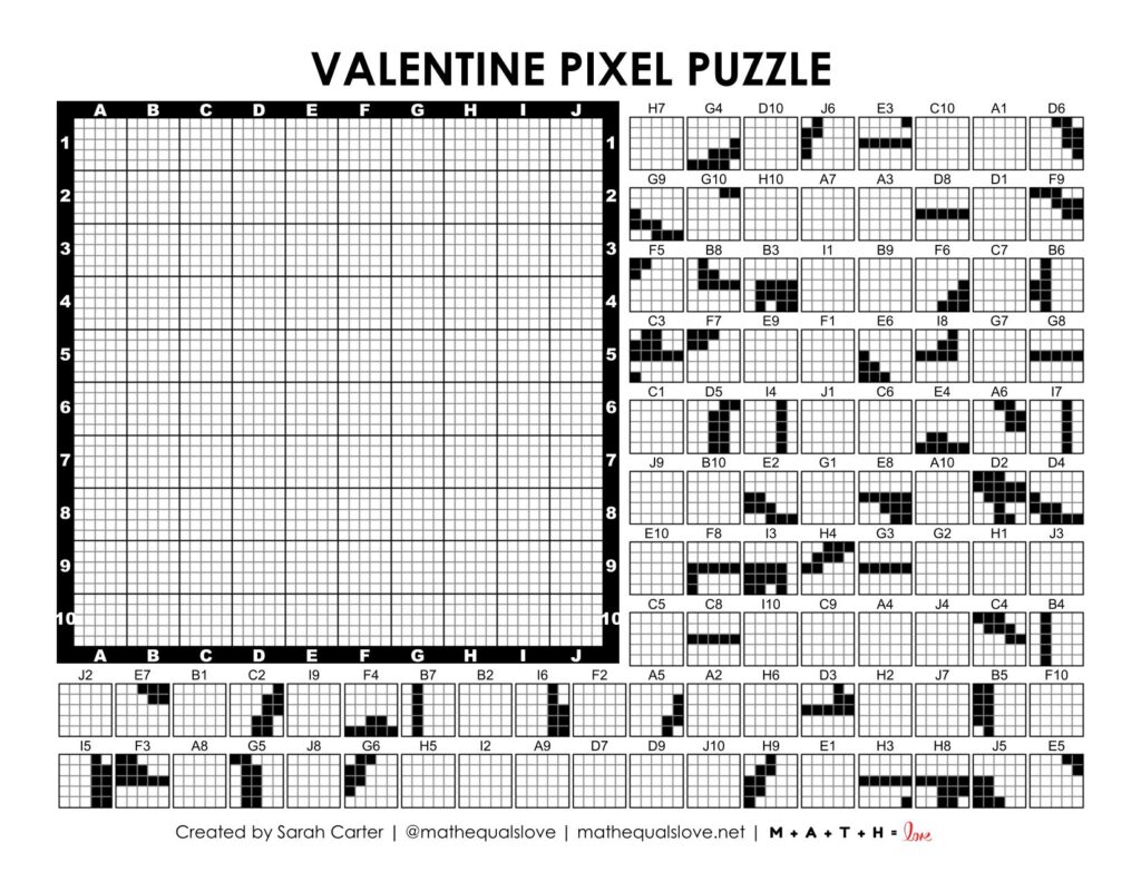 valentine pixel puzzle worksheet.