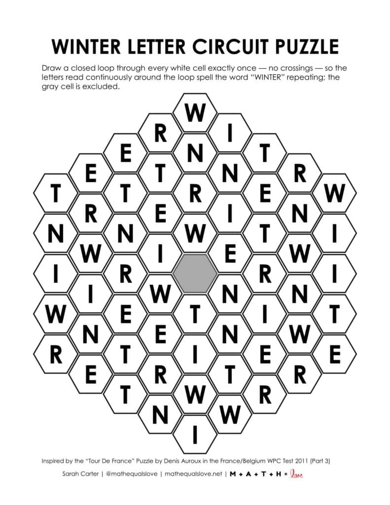 screenshot of winter letter circuit puzzle.