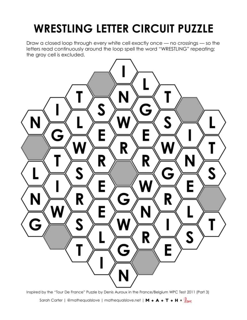 screenshot of wrestling letter circuit puzzle.