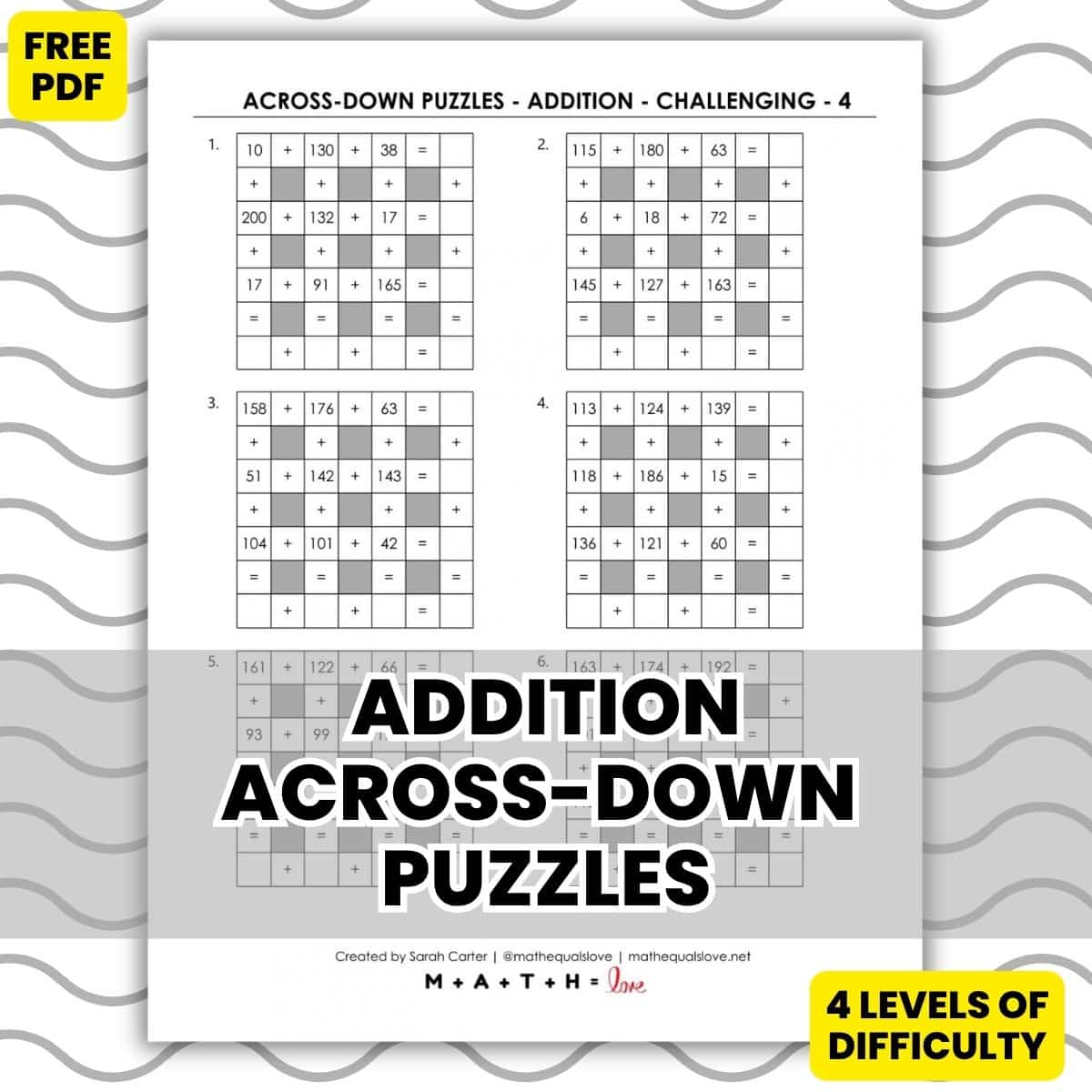 addition across-down math logic puzzles.