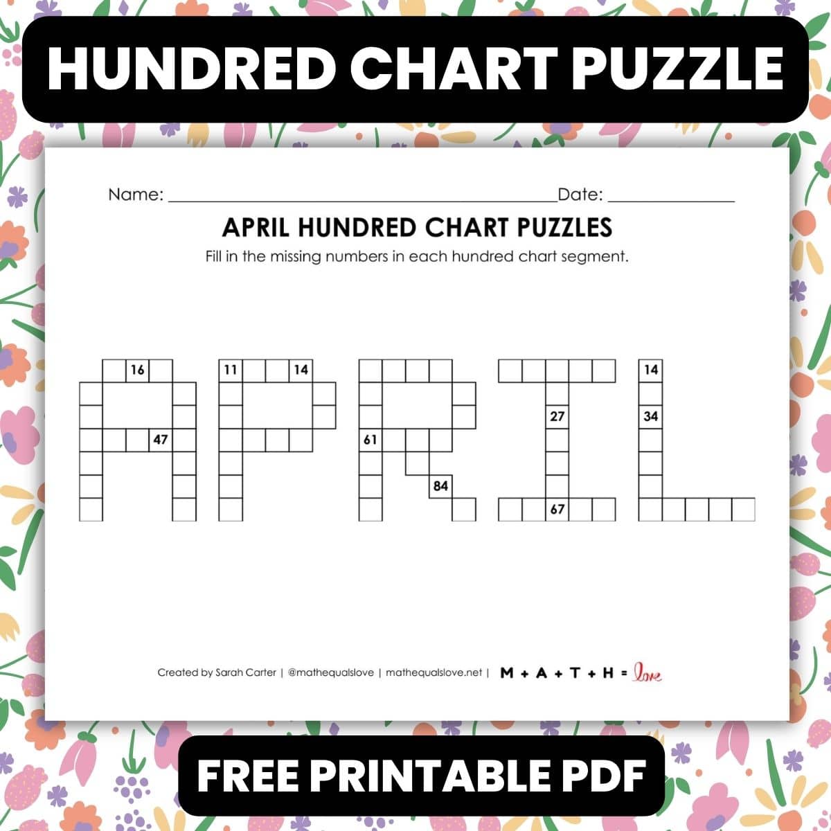 april hundred chart puzzle worksheet.