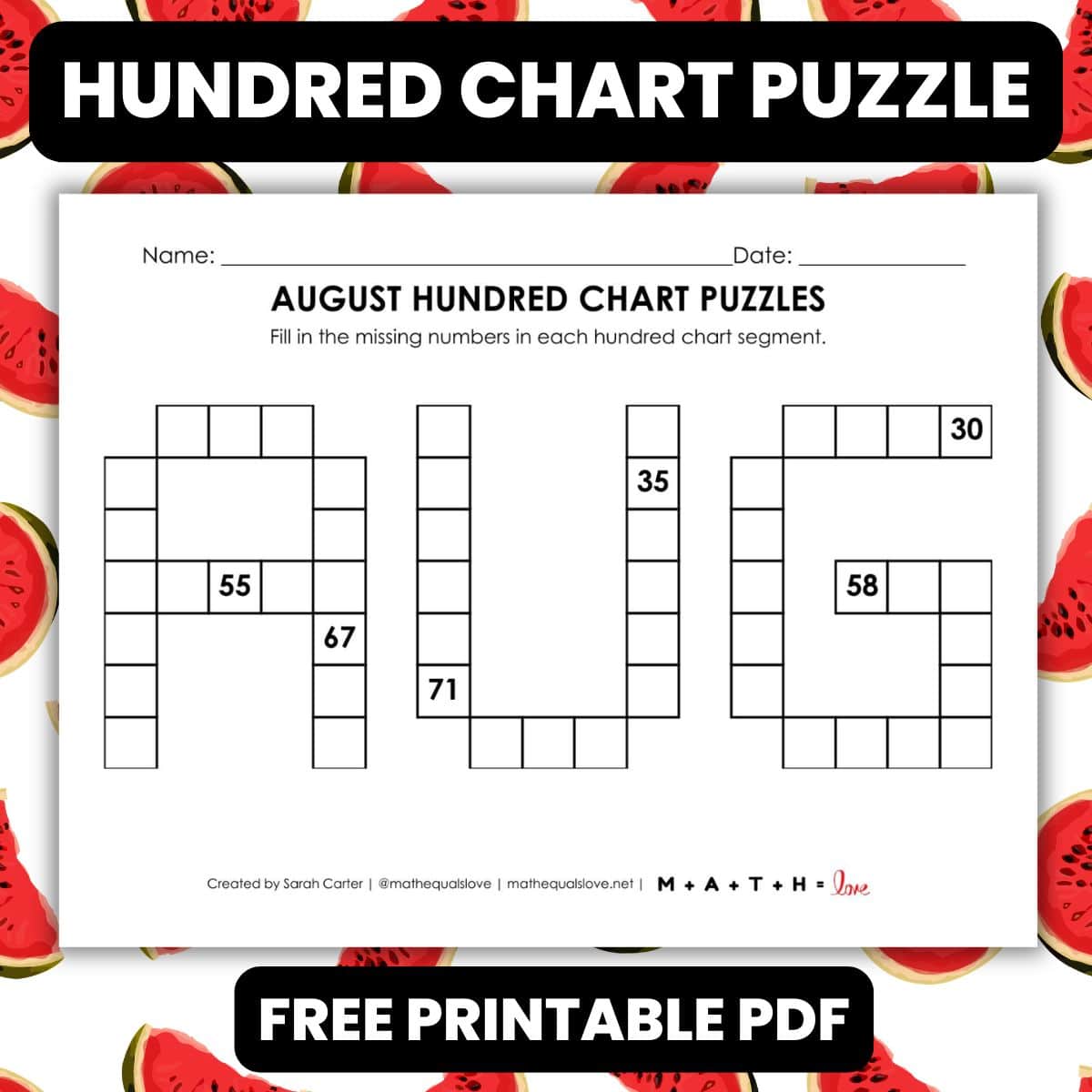 august hundred chart puzzle worksheet.