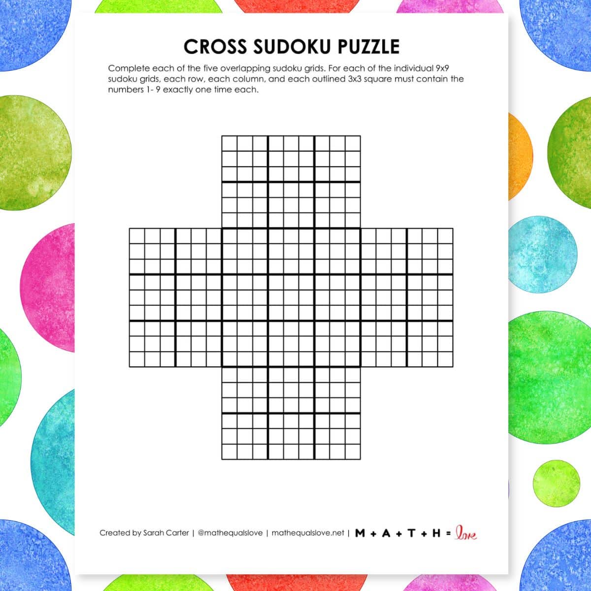 cross sudoku blank printable pdf.