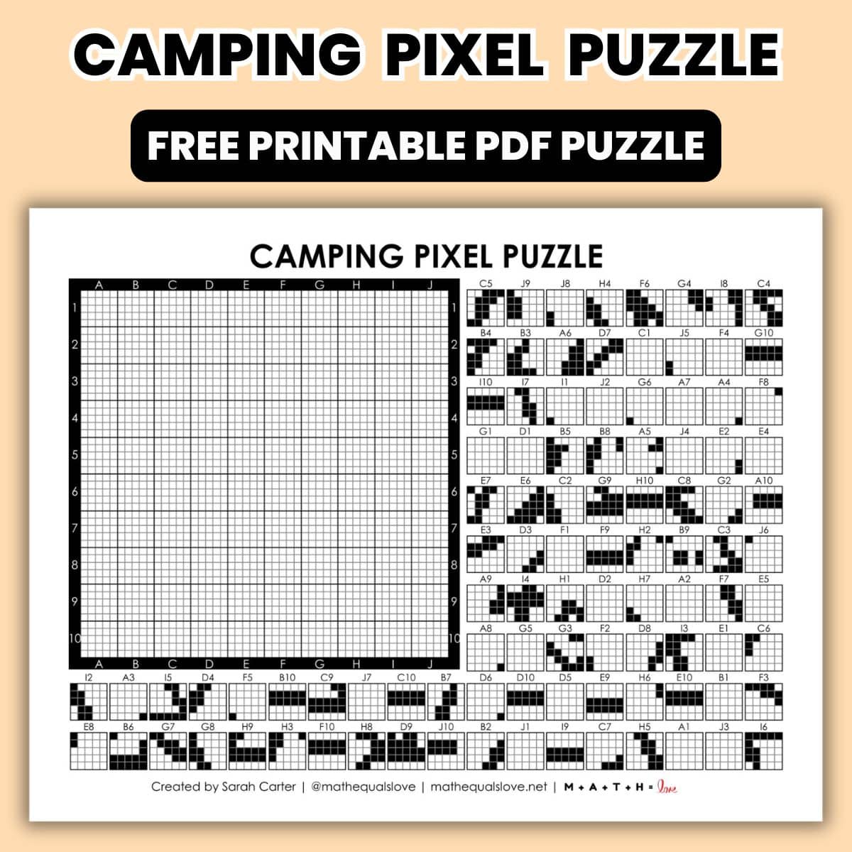 camping pixel puzzle worksheet.