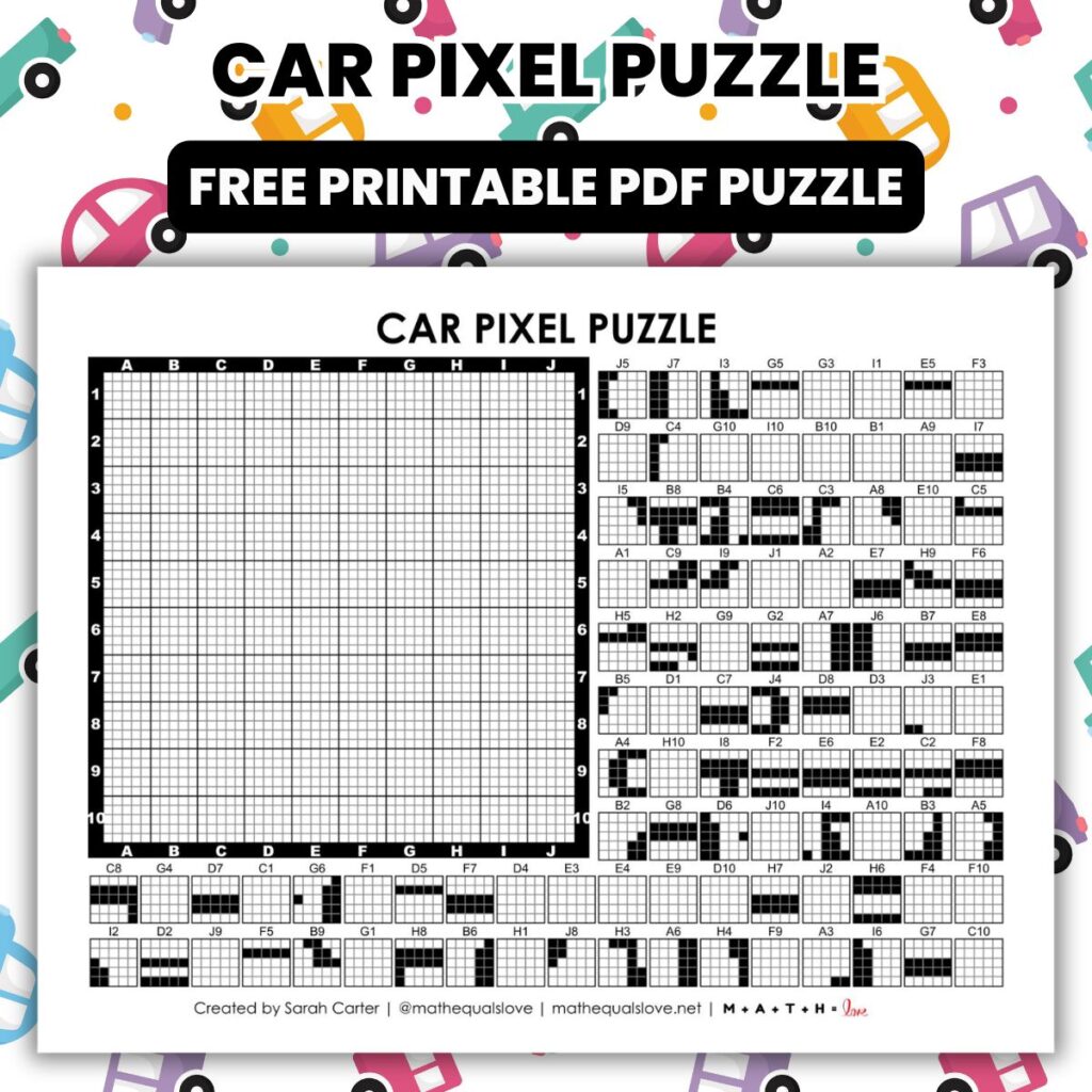 car pixel puzzle worksheet.