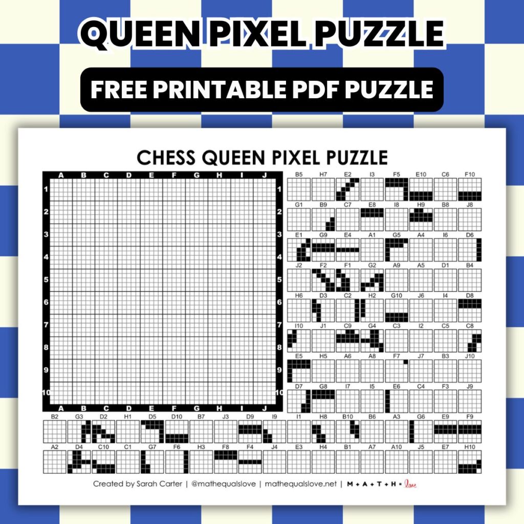 chess queen pixel puzzle worksheet.