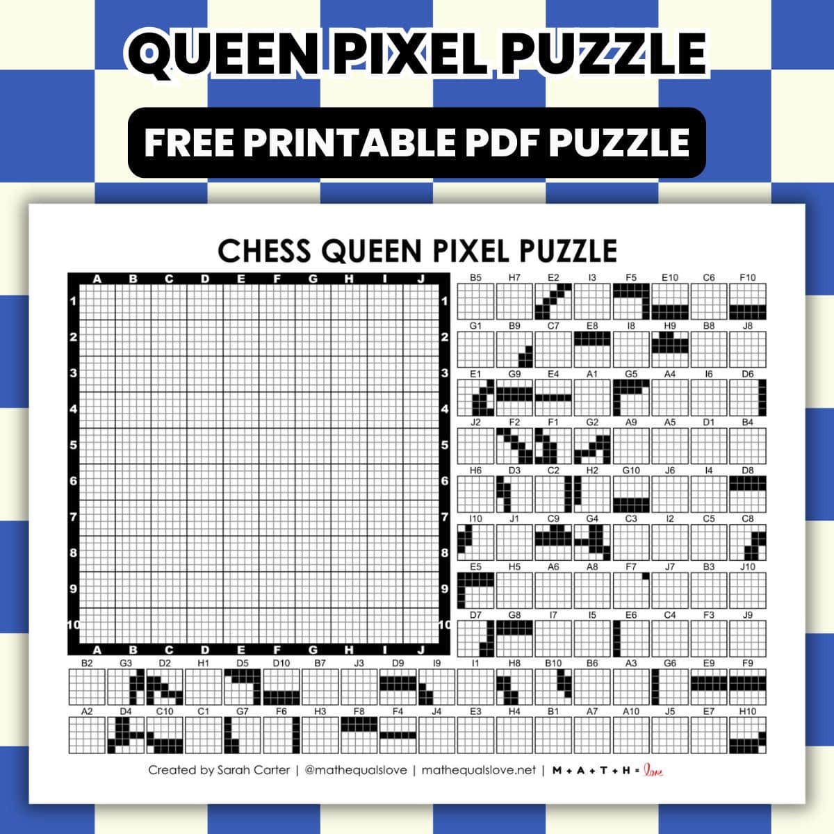 chess queen pixel puzzle worksheet.