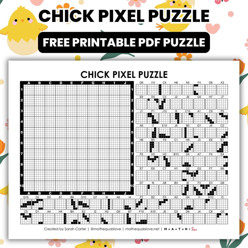 baby chick pixel puzzle worksheet.