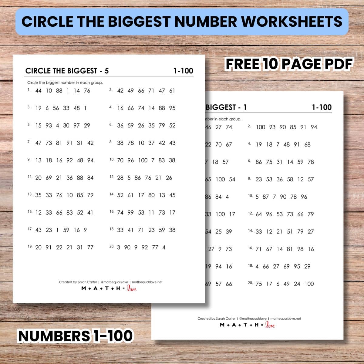 circle the biggest number worksheet free pdf.