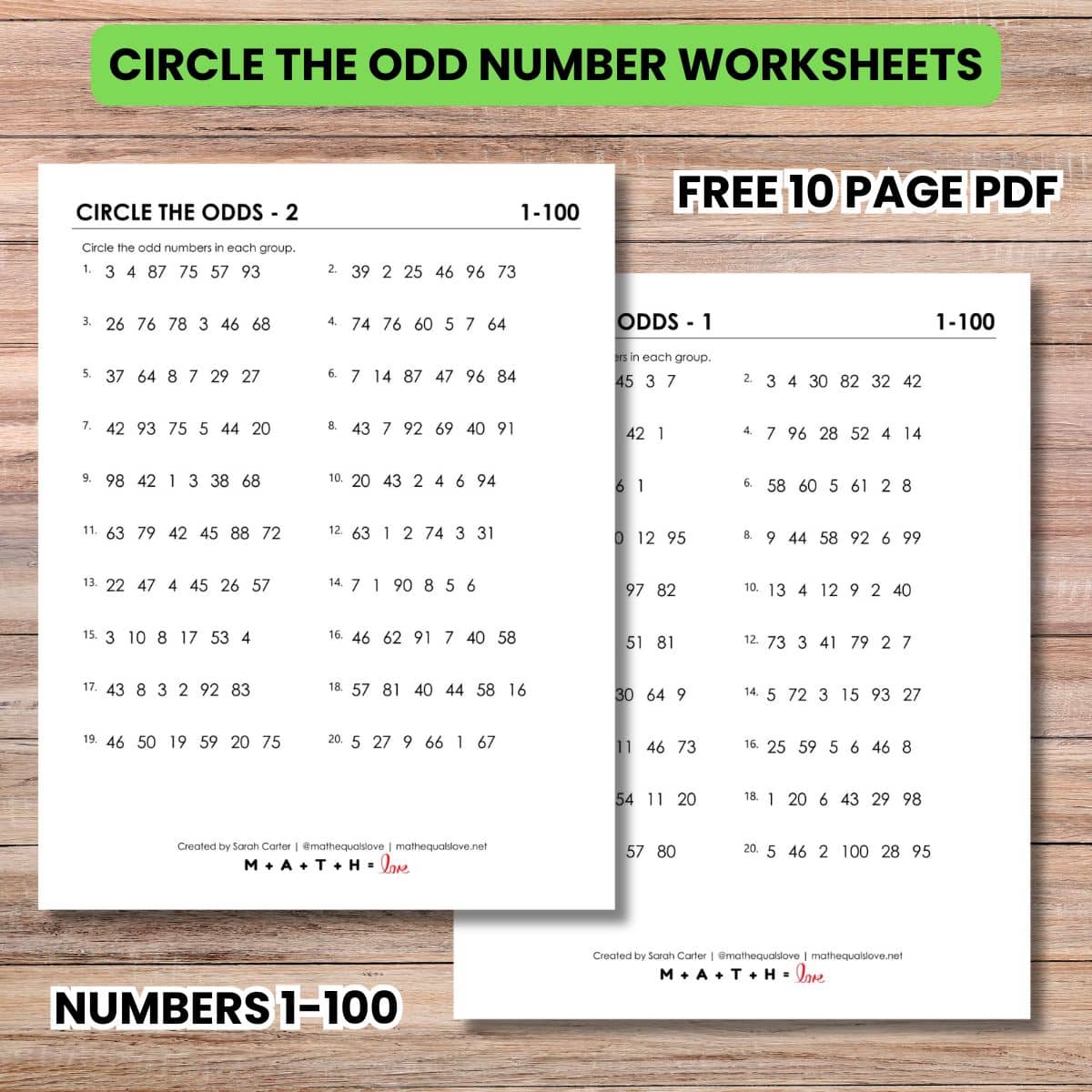 circle the odd number worksheets.