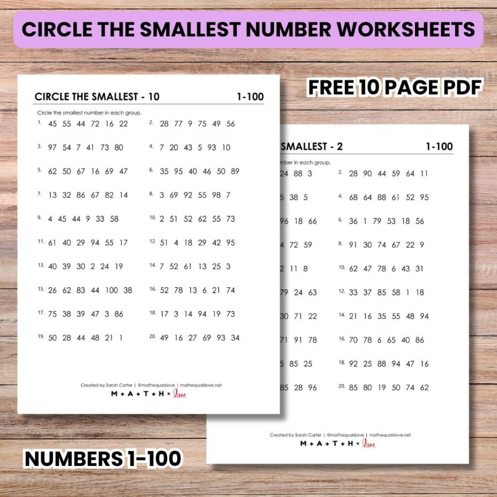 circle the smallest number worksheets.