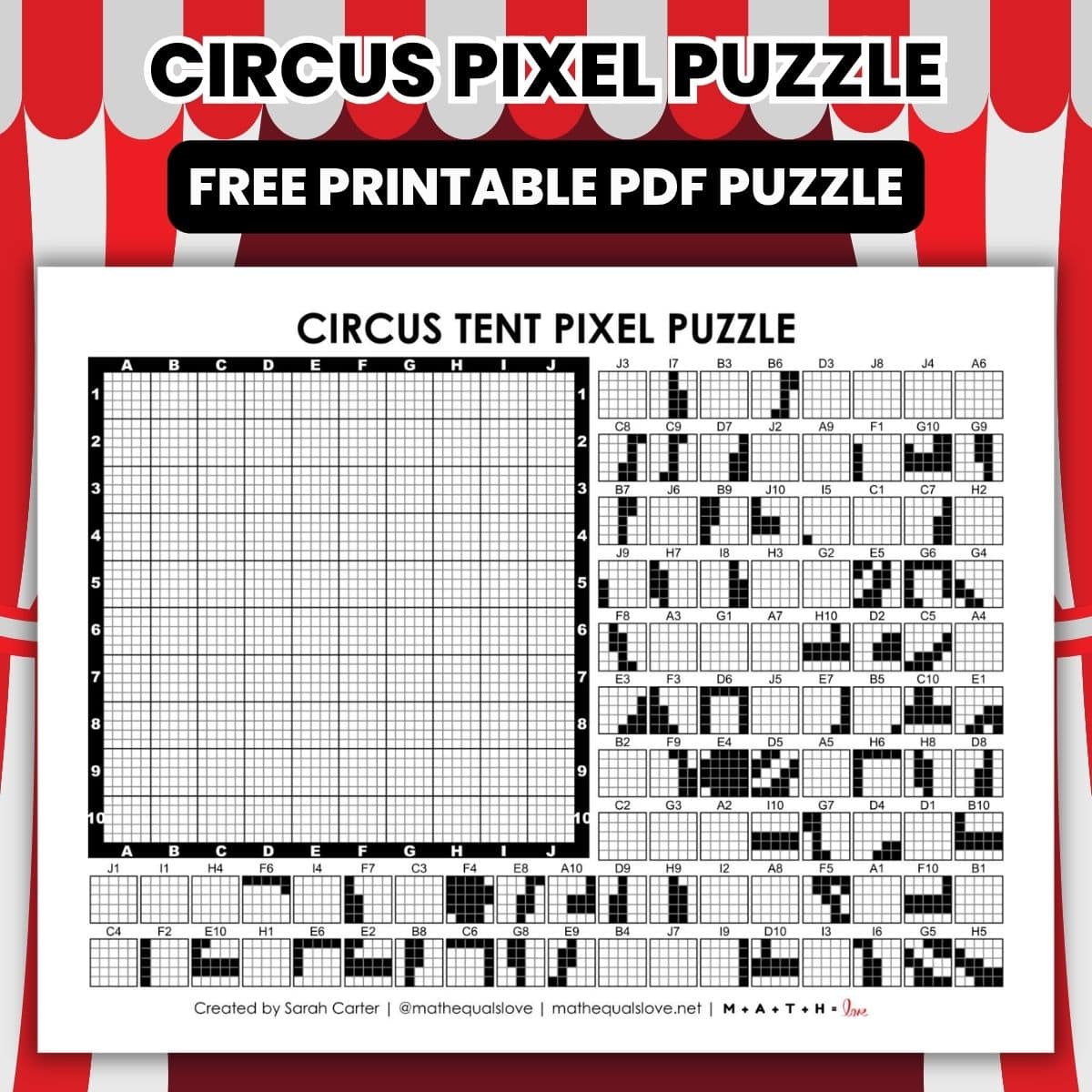 circus tent pixel puzzle worksheet.