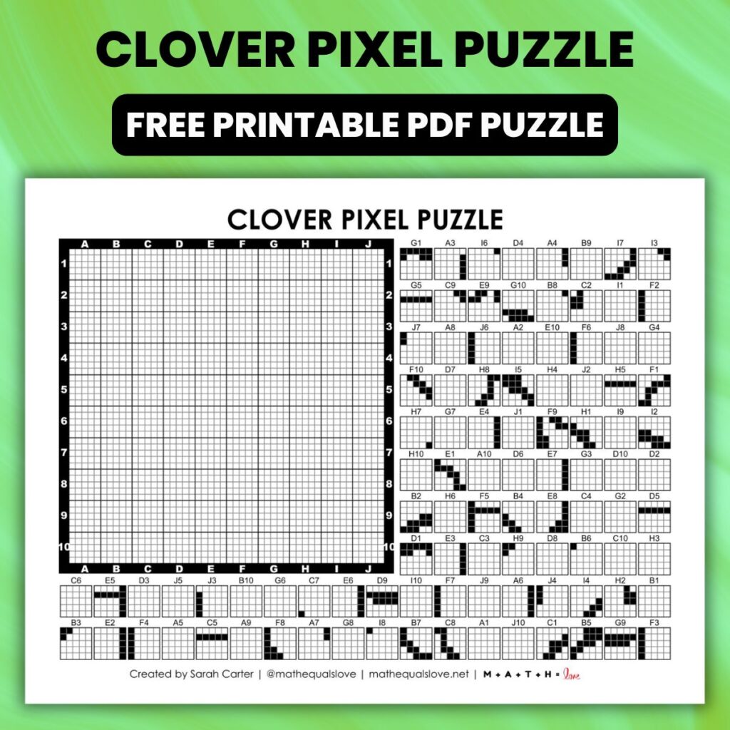 clover pixel puzzle worksheet.