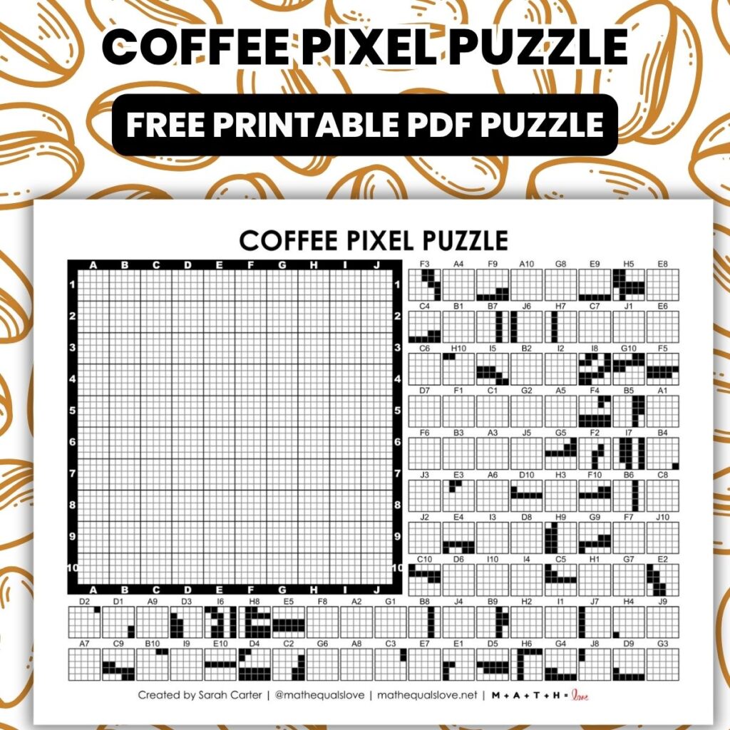 coffee pixel puzzle worksheet.
