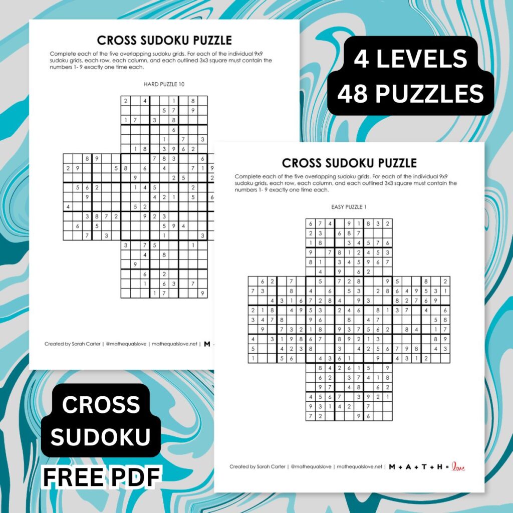 cross sudoku puzzles - free printable pdf.