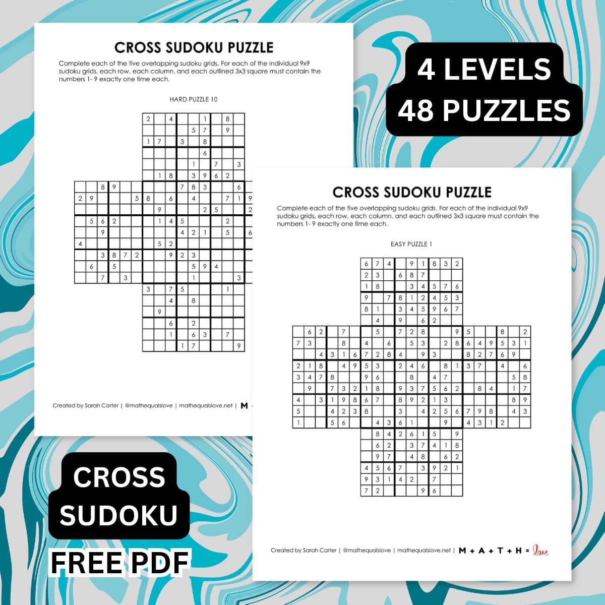 cross sudoku puzzles - free printable pdf.