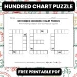 december hundred chart math puzzle worksheet.