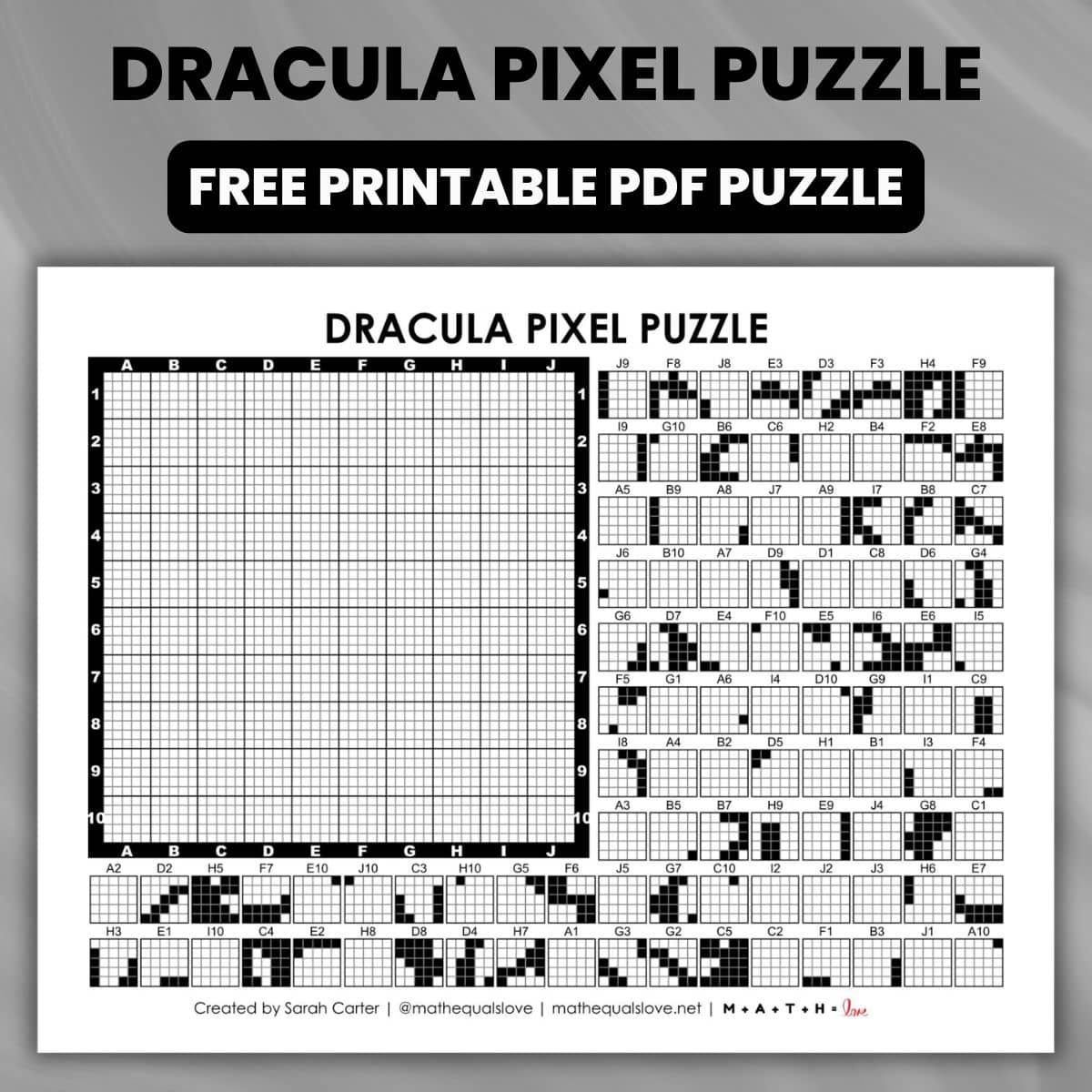 dracula pixel puzzle worksheet for halloween.