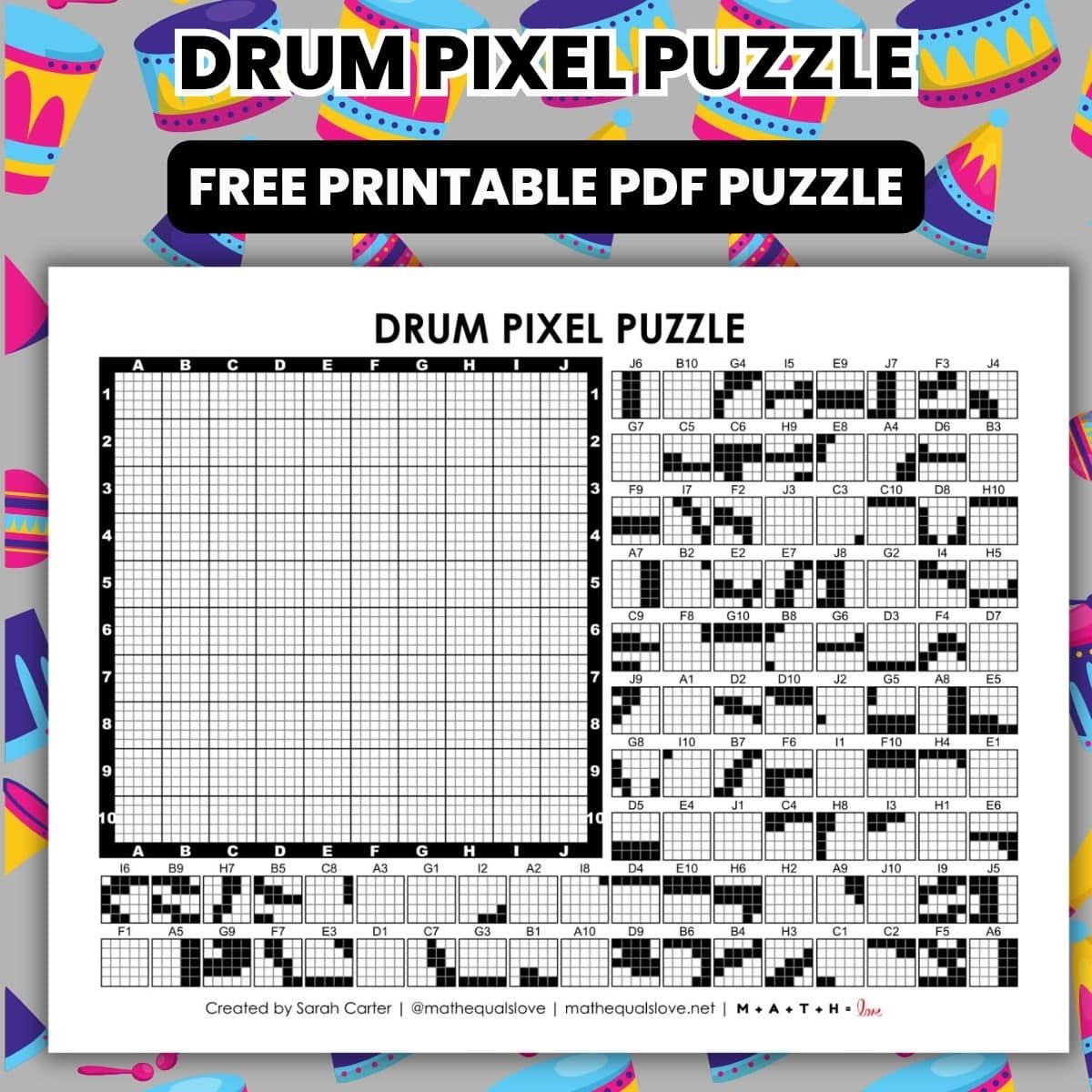 drum pixel puzzle worksheet.