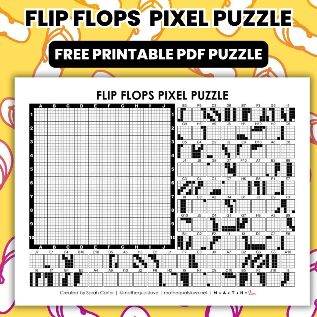 flip flops summer pixel puzzle worksheet.