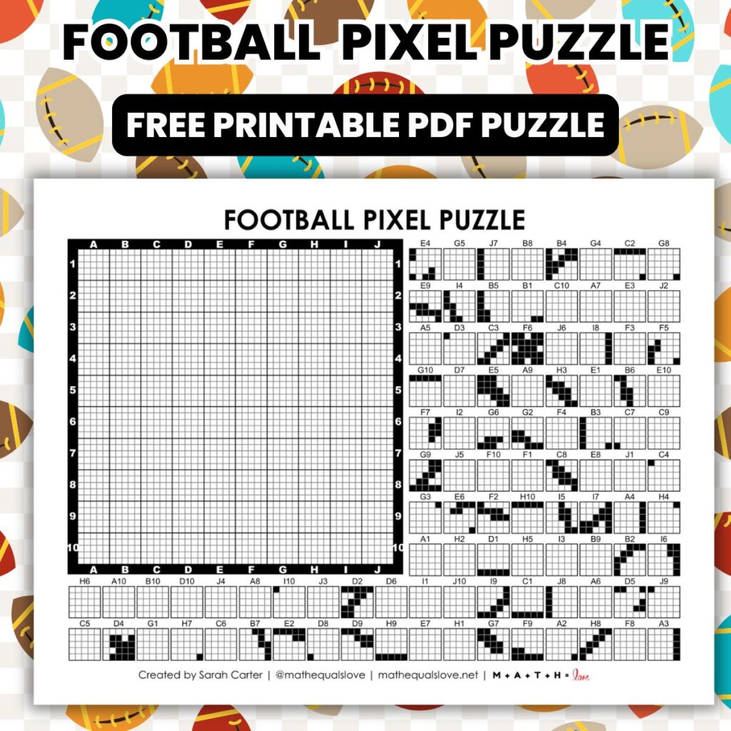 football pixel puzzle worksheet.
