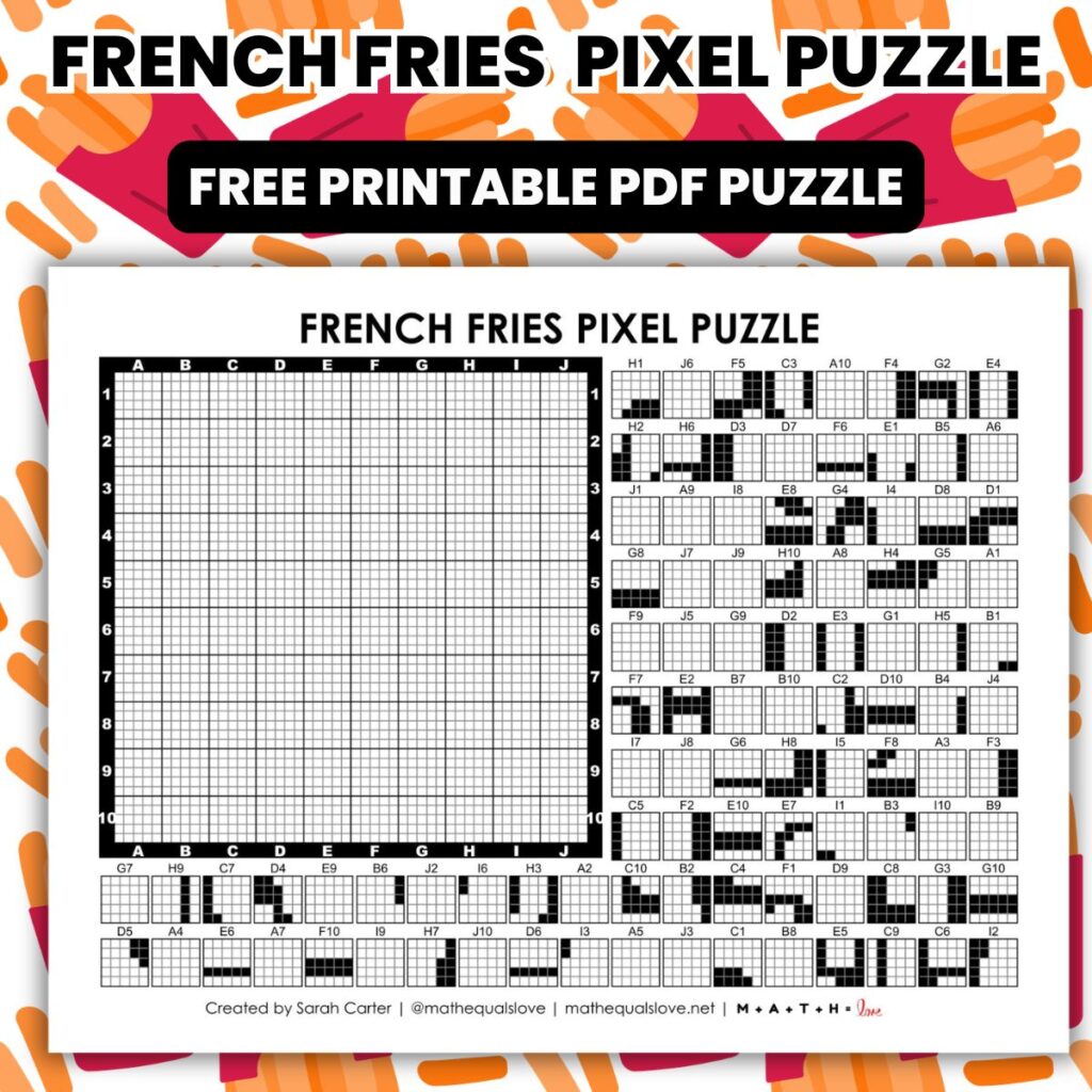 french fries pixel puzzle worksheet.