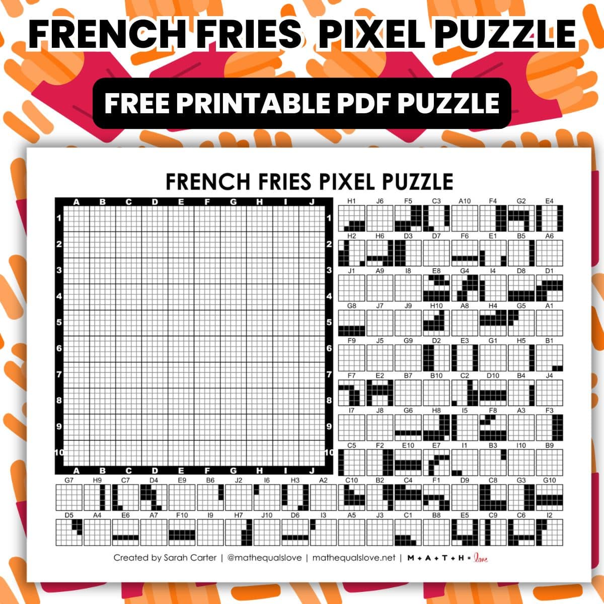 French Fries Pixel Puzzle | Math = Love