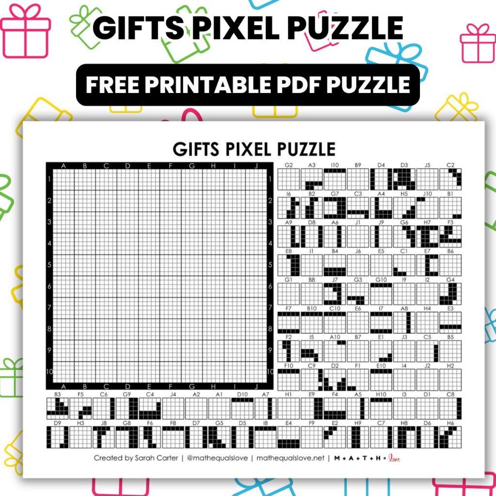 gifts pixel puzzle worksheet.
