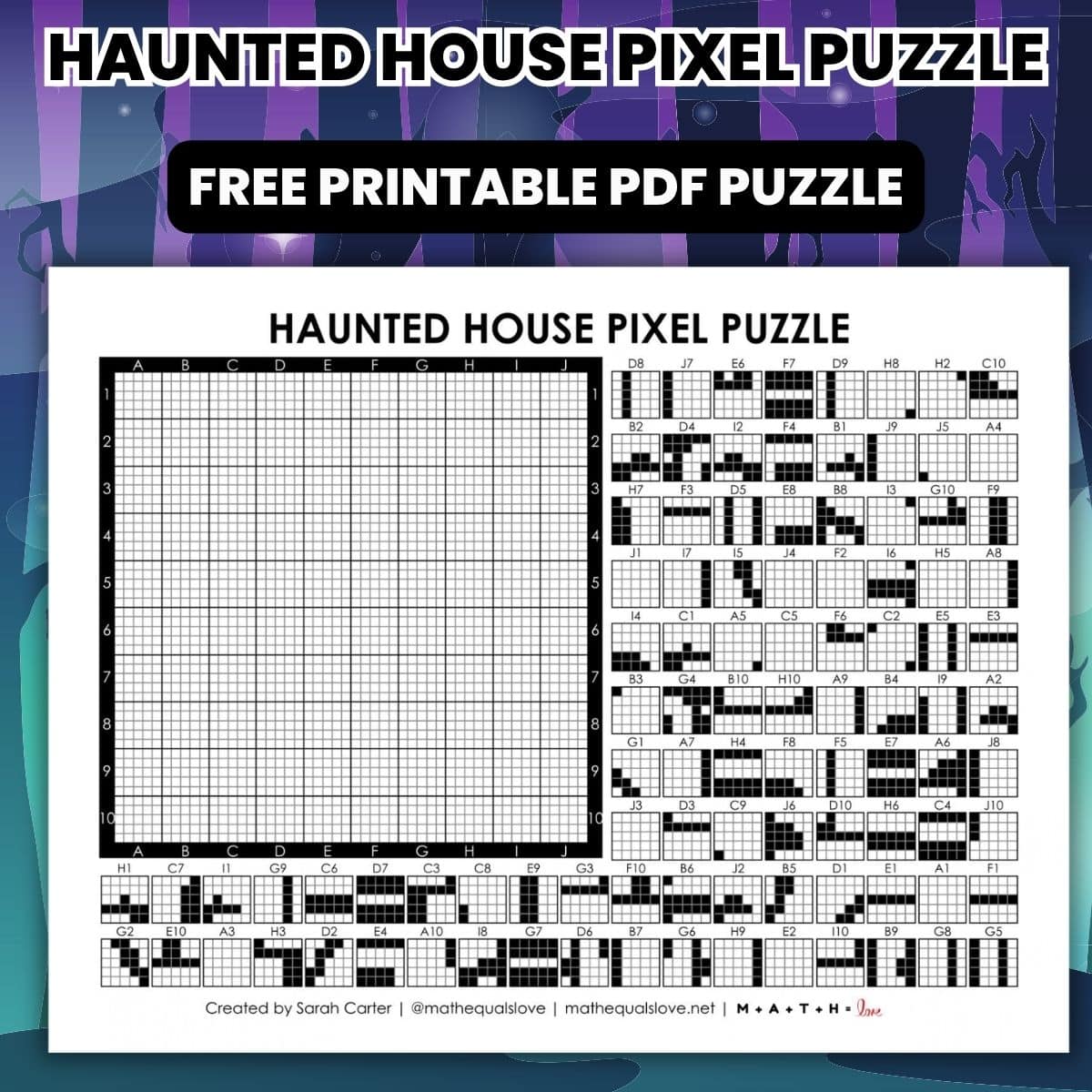 haunted house pixel puzzle worksheet.