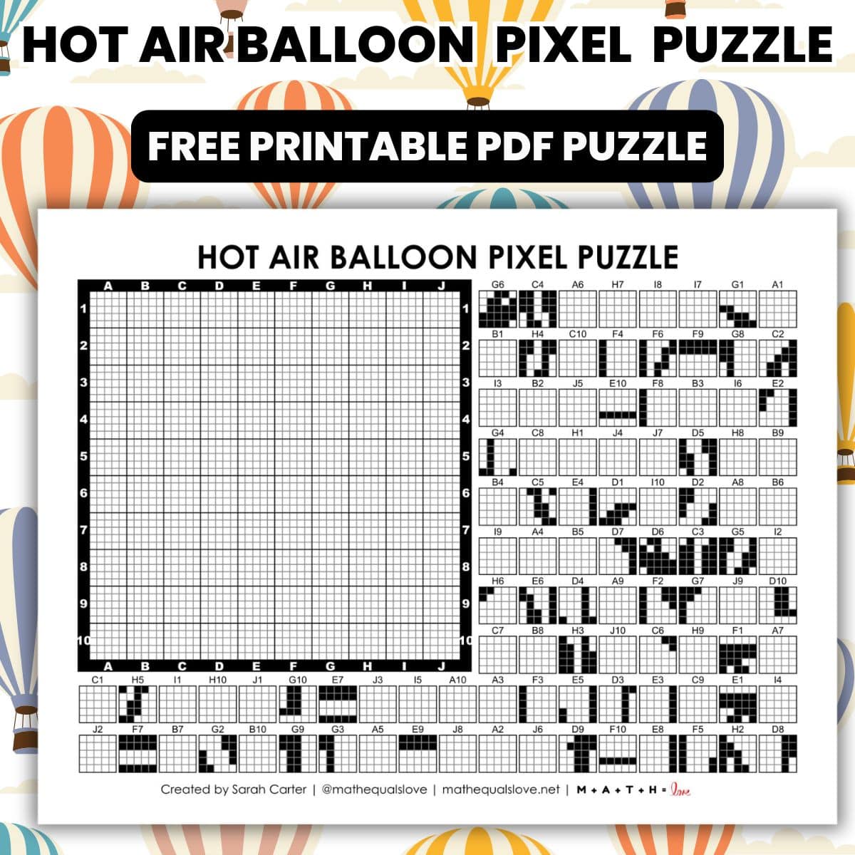 hot air balloon pixel puzzle worksheet.