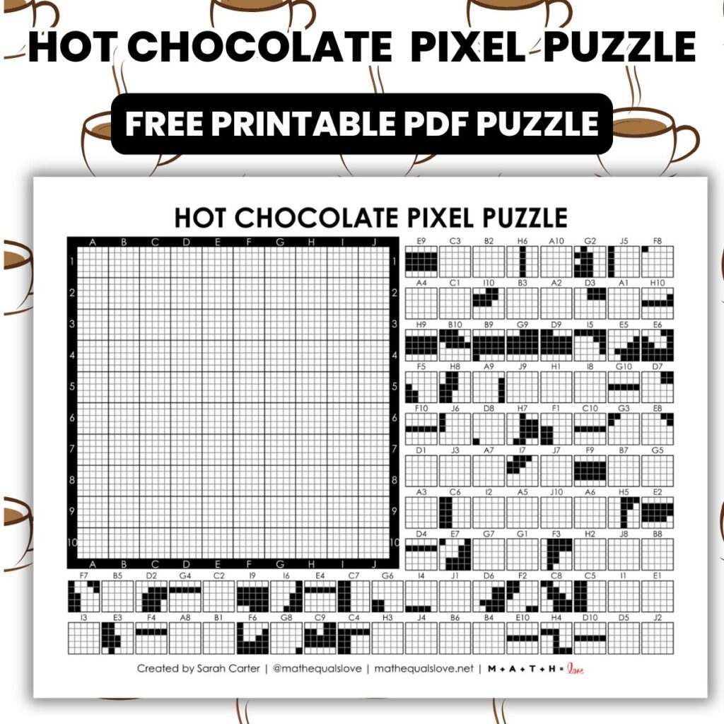 hot chocolate pixel puzzle worksheet (hot cocoa)