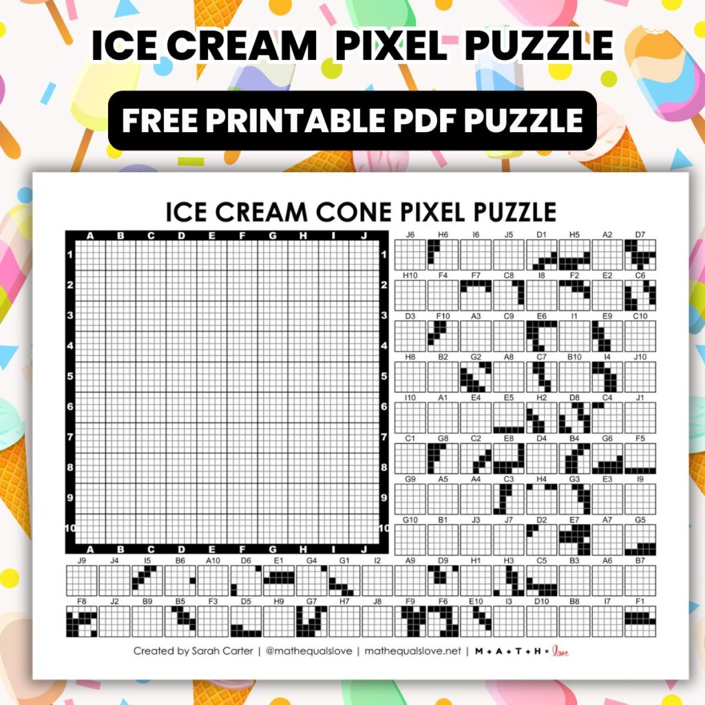 ice cream cone pixel puzzle worksheet for summer.