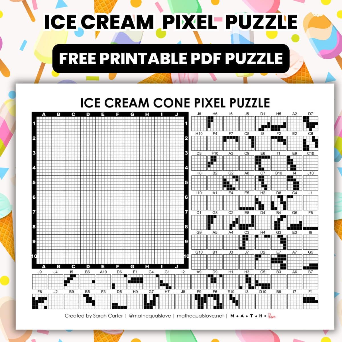 ice cream cone pixel puzzle worksheet for summer.
