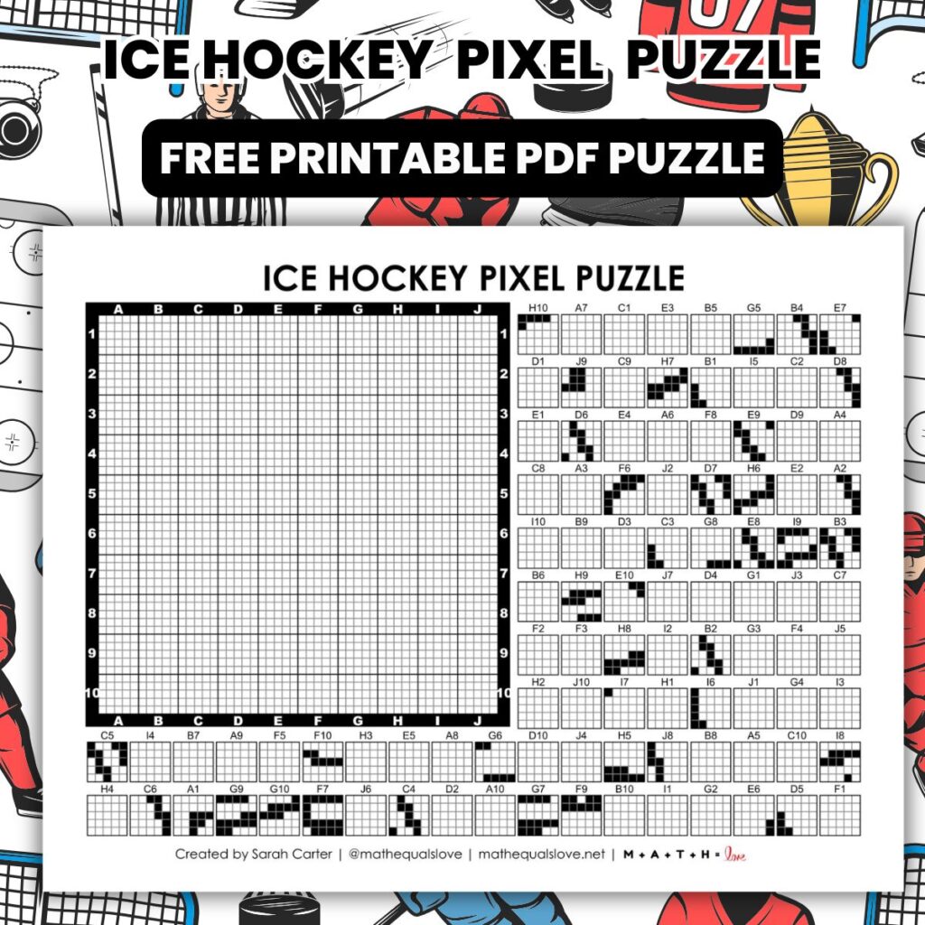 ice hockey pixel puzzle worksheet.