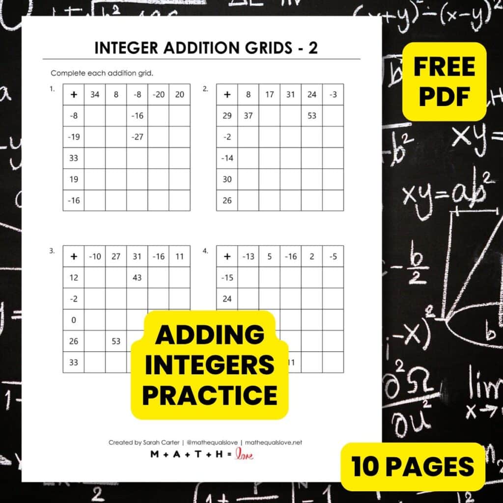 integer addition grid worksheets.