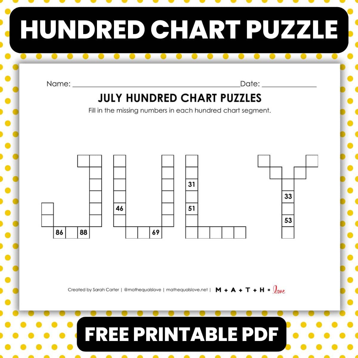 july hundred chart puzzle worksheet.