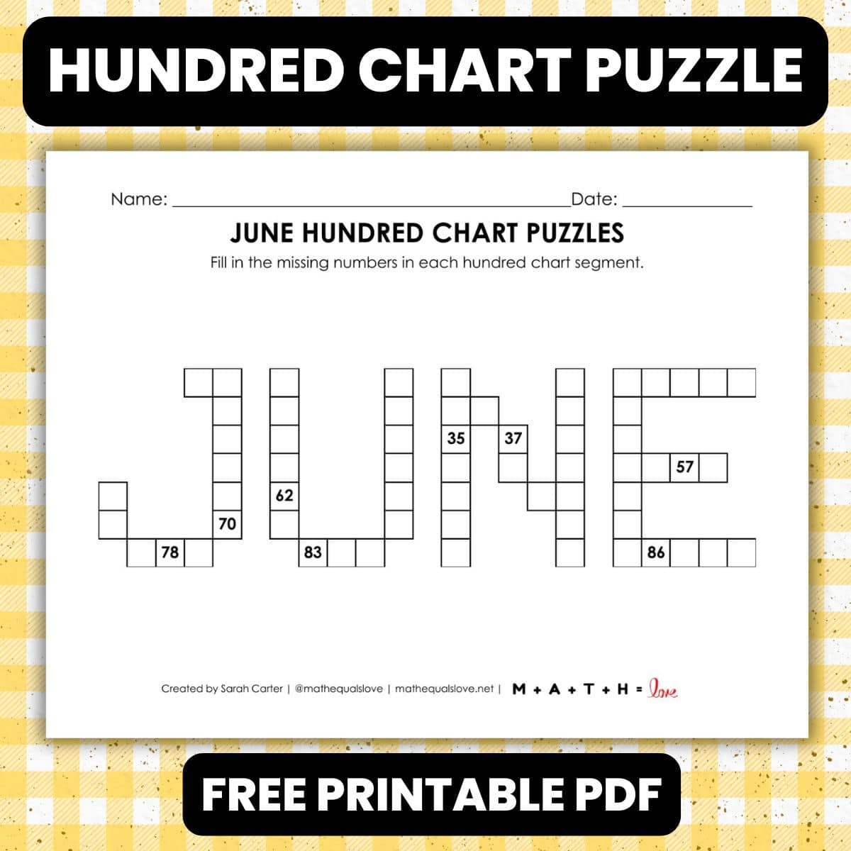 june hundred chart puzzle worksheet.