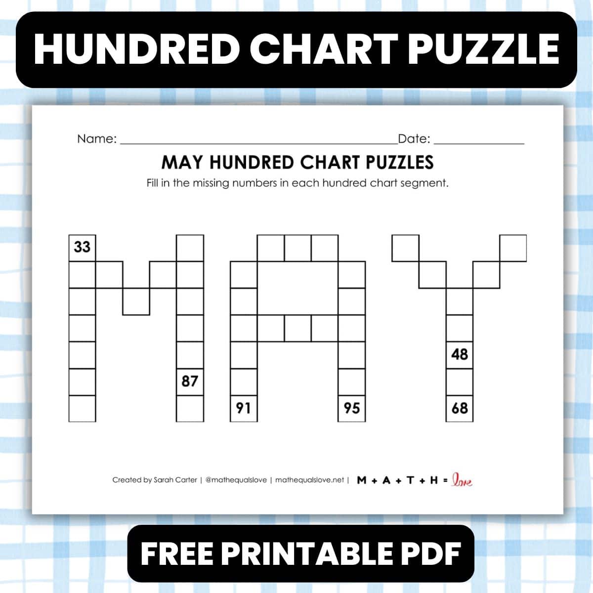 may hundred chart puzzle worksheet.