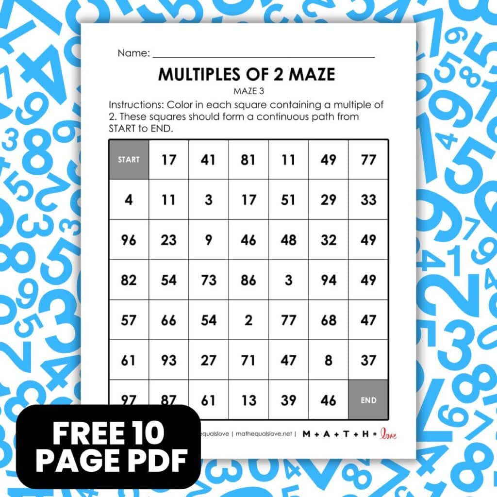multiples of 2 math maze worksheet.
