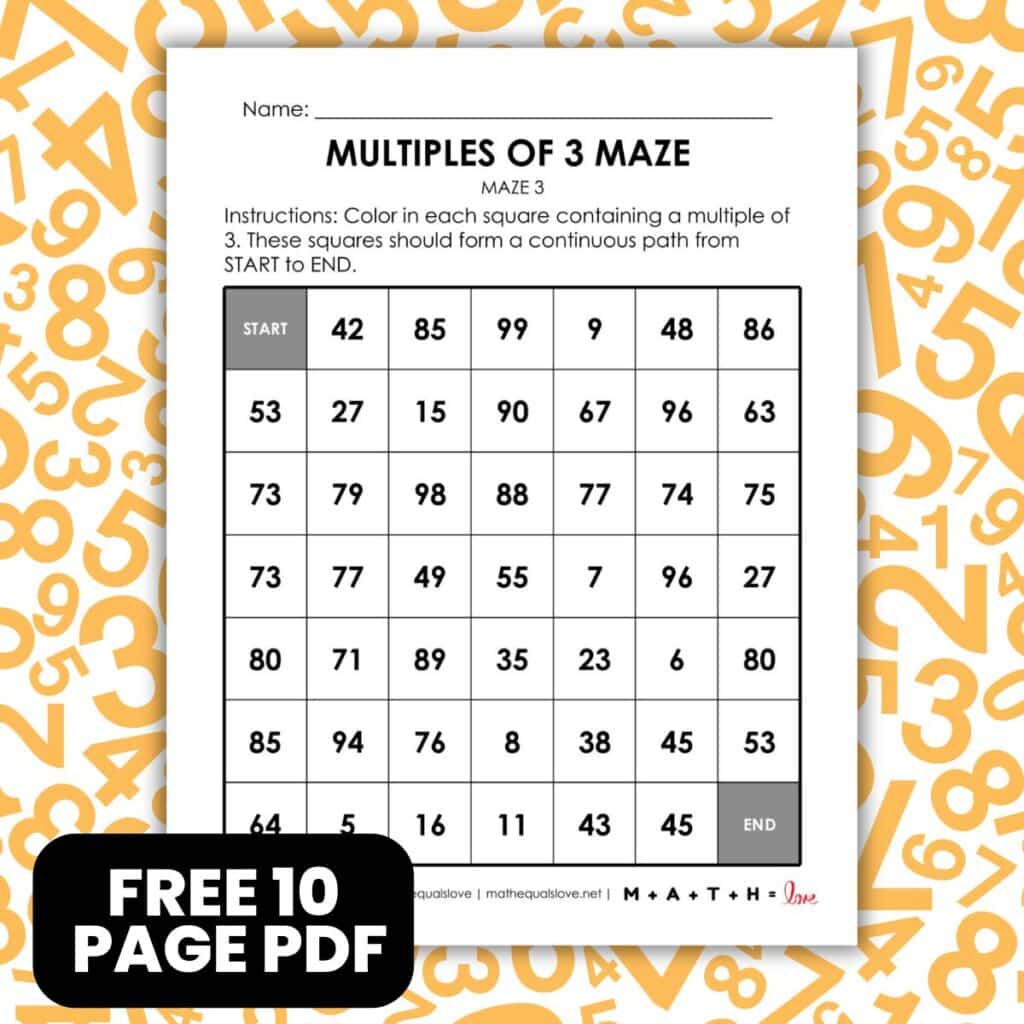 multiples of 3 math maze worksheet pdf.