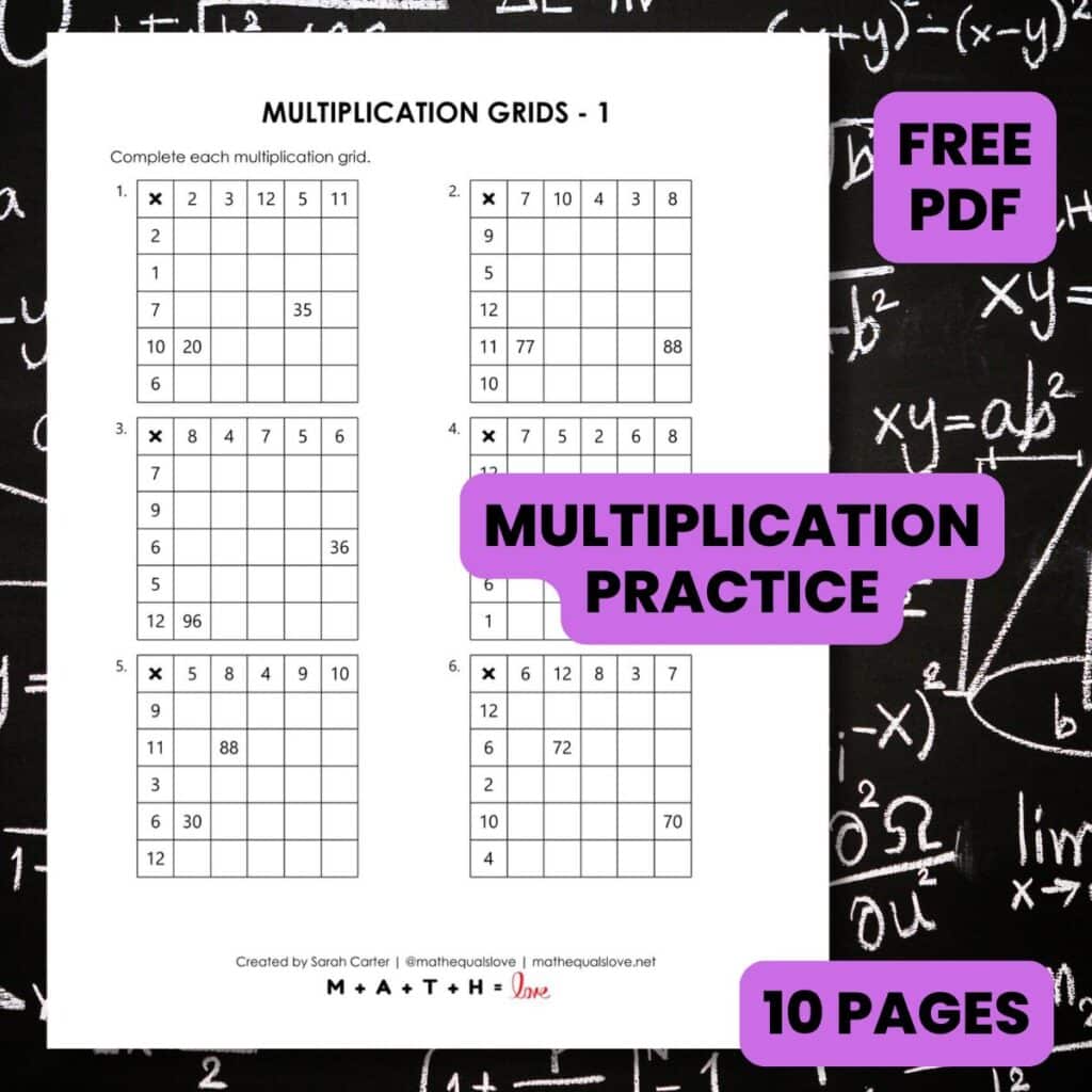 free multiplication grid worksheets for multiplying practice.