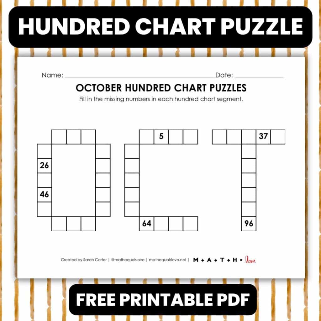 october hundred chart puzzle worksheet.