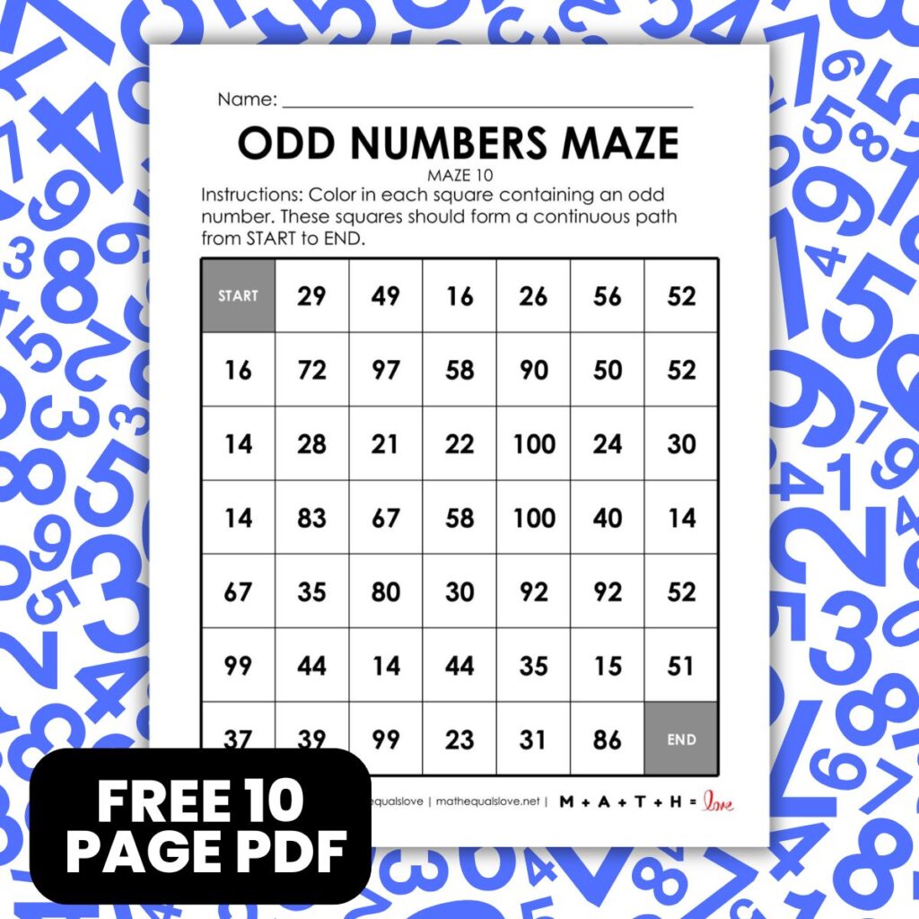 odd numbers math maze worksheet pdfs.