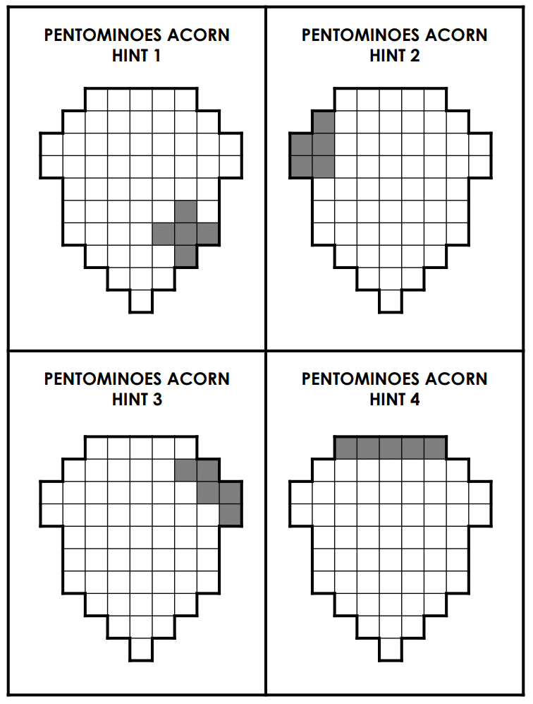 hint cards for pentominoes acorn puzzle.