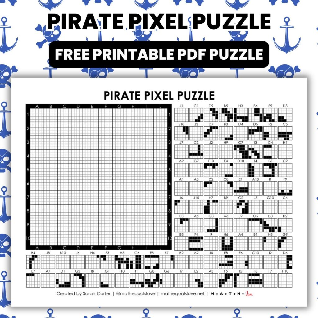 pirate pixel puzzle worksheet free pdf.