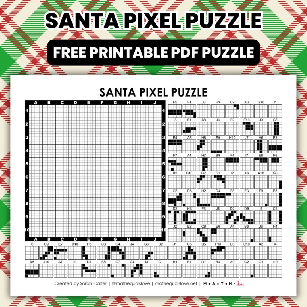santa claus pixel puzzle worksheet for christmas.