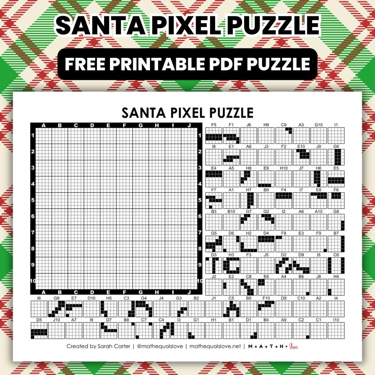 santa claus pixel puzzle worksheet for christmas.