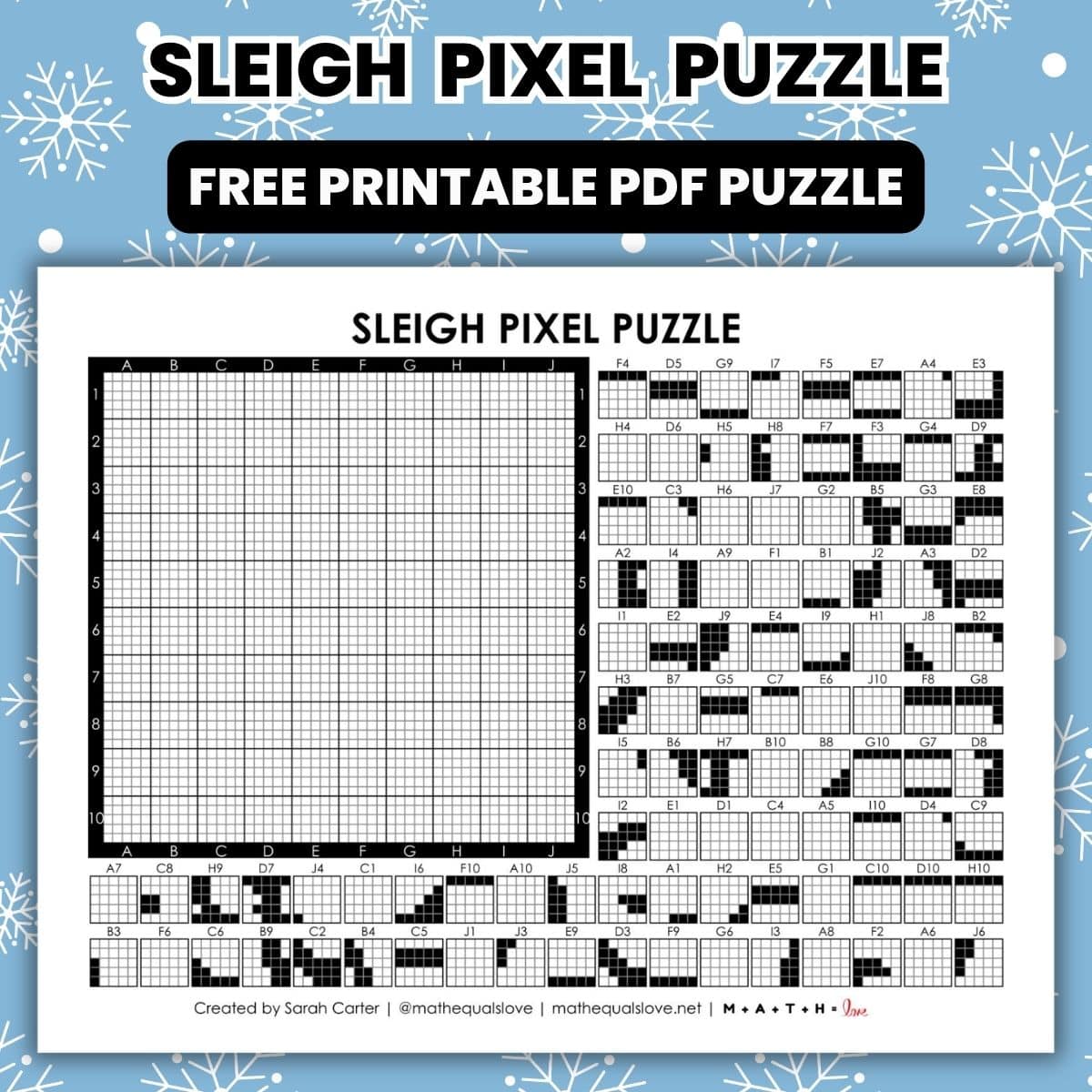 sleigh pixel puzzle worksheet for christmas or winter.
