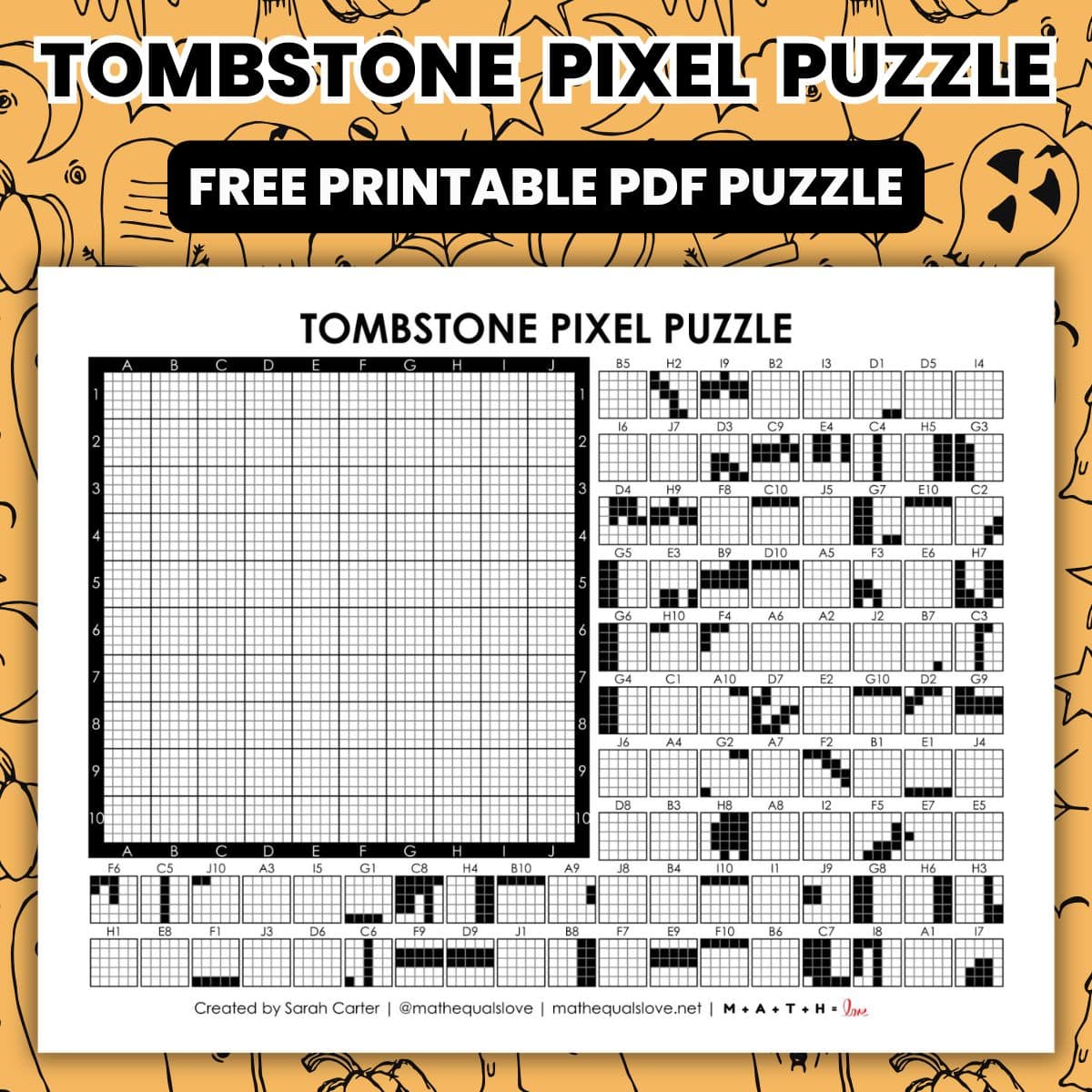 tombstone pixel puzzle worksheet for halloween.